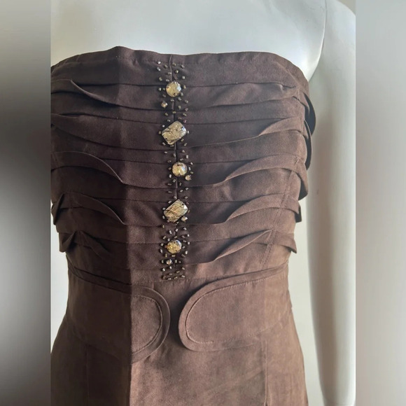 Adrienne Vittadini Faux Suede Bustier Dress Brown Rhinestone Medium - Picture 2 of 11